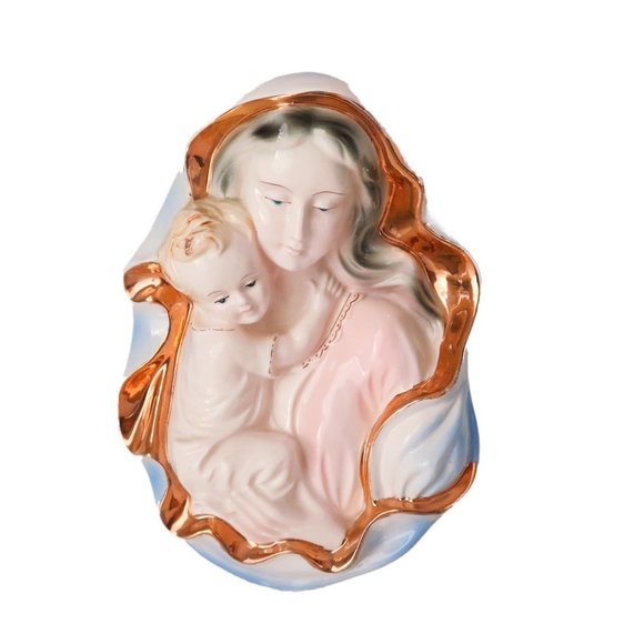 Vintage Madonna And Child Ceramic Wall Hanging Japan 1950's - Picture 1 of 4